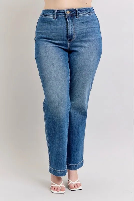 Judy Blue Full Size High Waist Contrast Thread Straight Plus Size - TheMomCo.