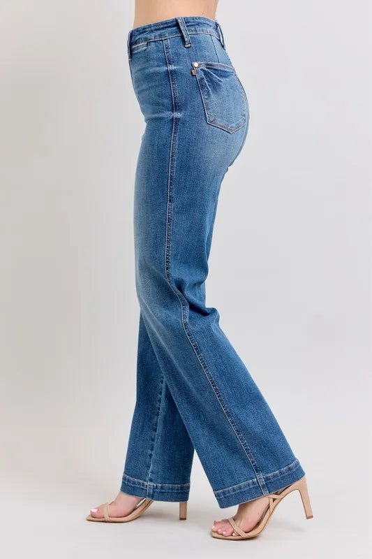 Judy Blue Full Size High Waist Contrast Thread Straight Plus Size - TheMomCo.