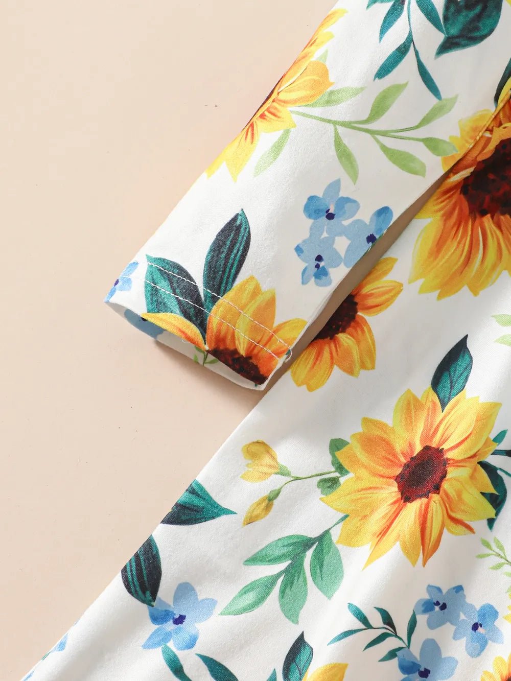 Kids Sunflower Print Round Neck Long Sleeve Dress - TheMomCo.