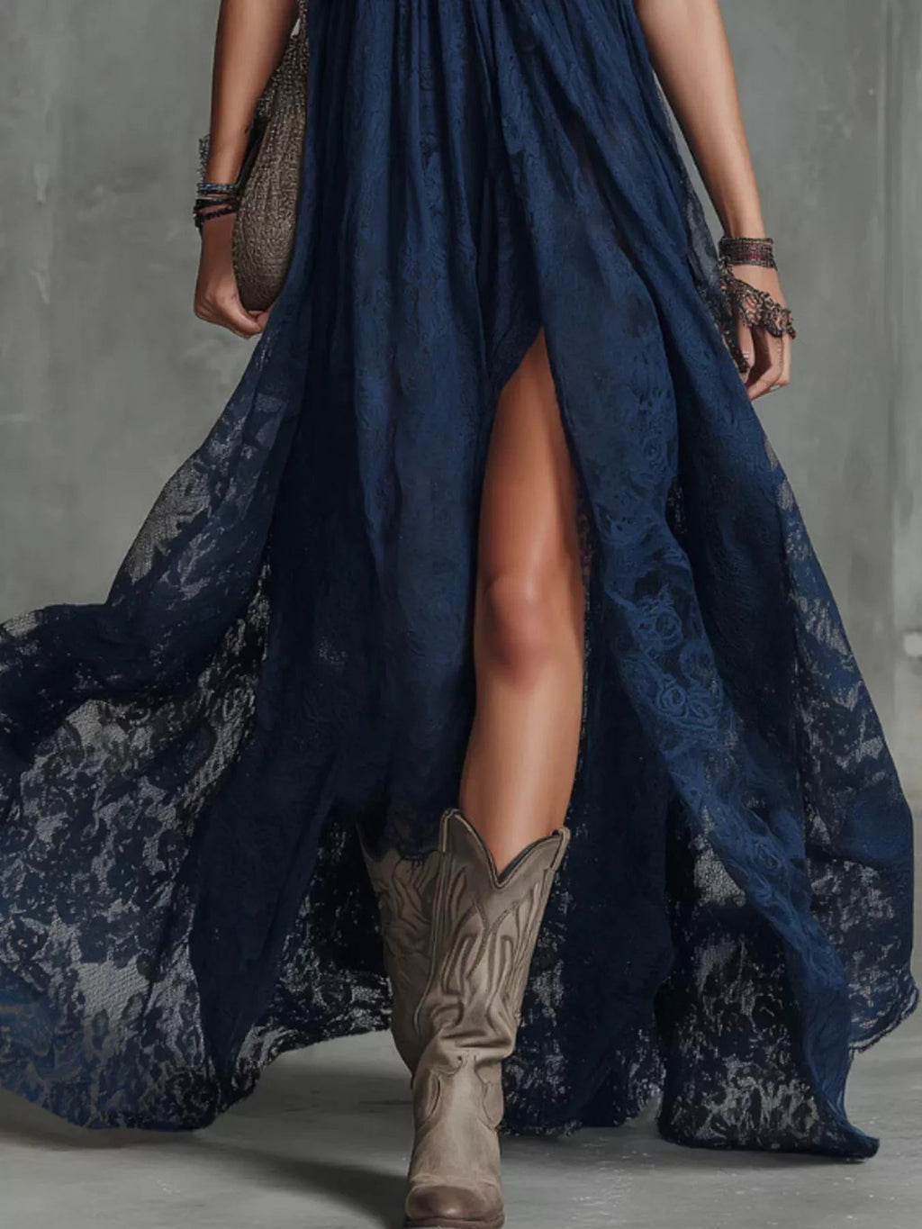 Lace Maxi Dress with High Slit - TheMomCo.