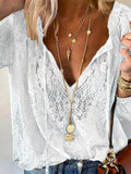 Lace Tie-Neck Blouse - TheMomCo.