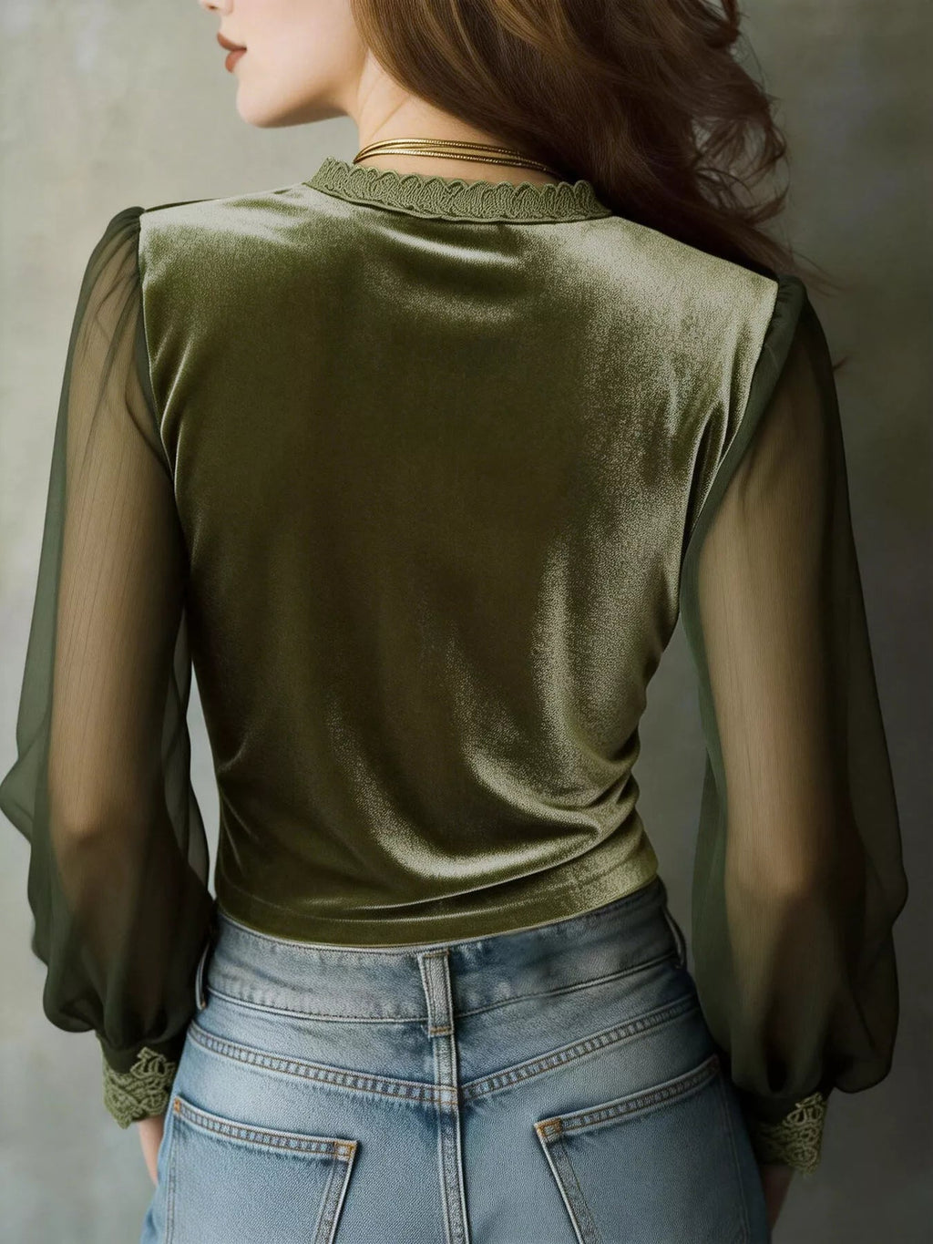 Lace Trim Sheer Long Sleeve Blouse - TheMomCo.