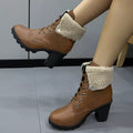 Lace Up Block Heels Boots - TheMomCo.