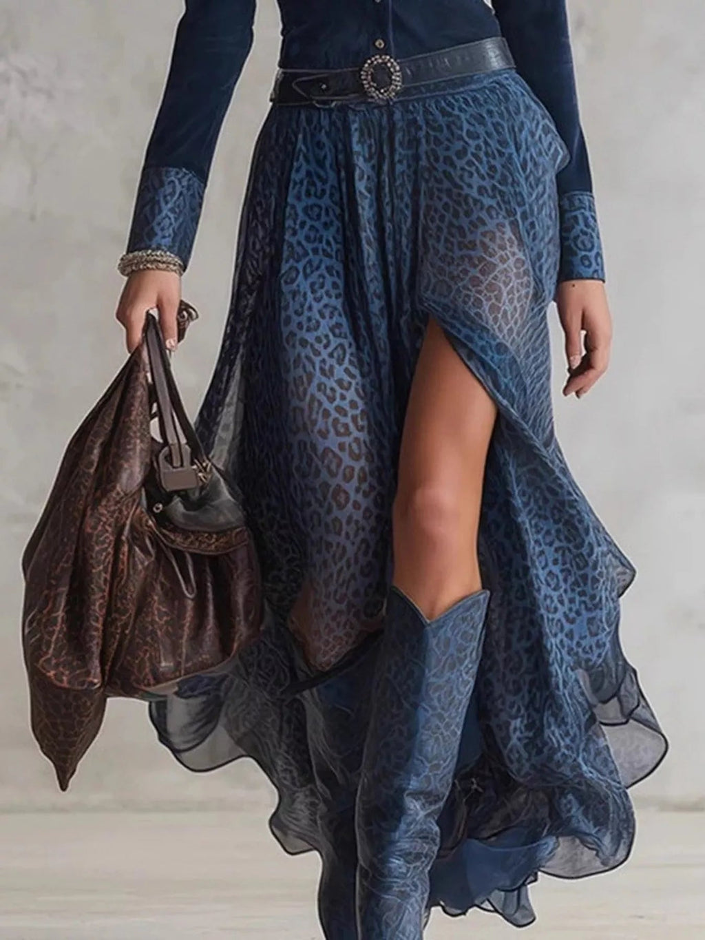 Leopard Button Front Long Sleeve Maxi Dress - TheMomCo.