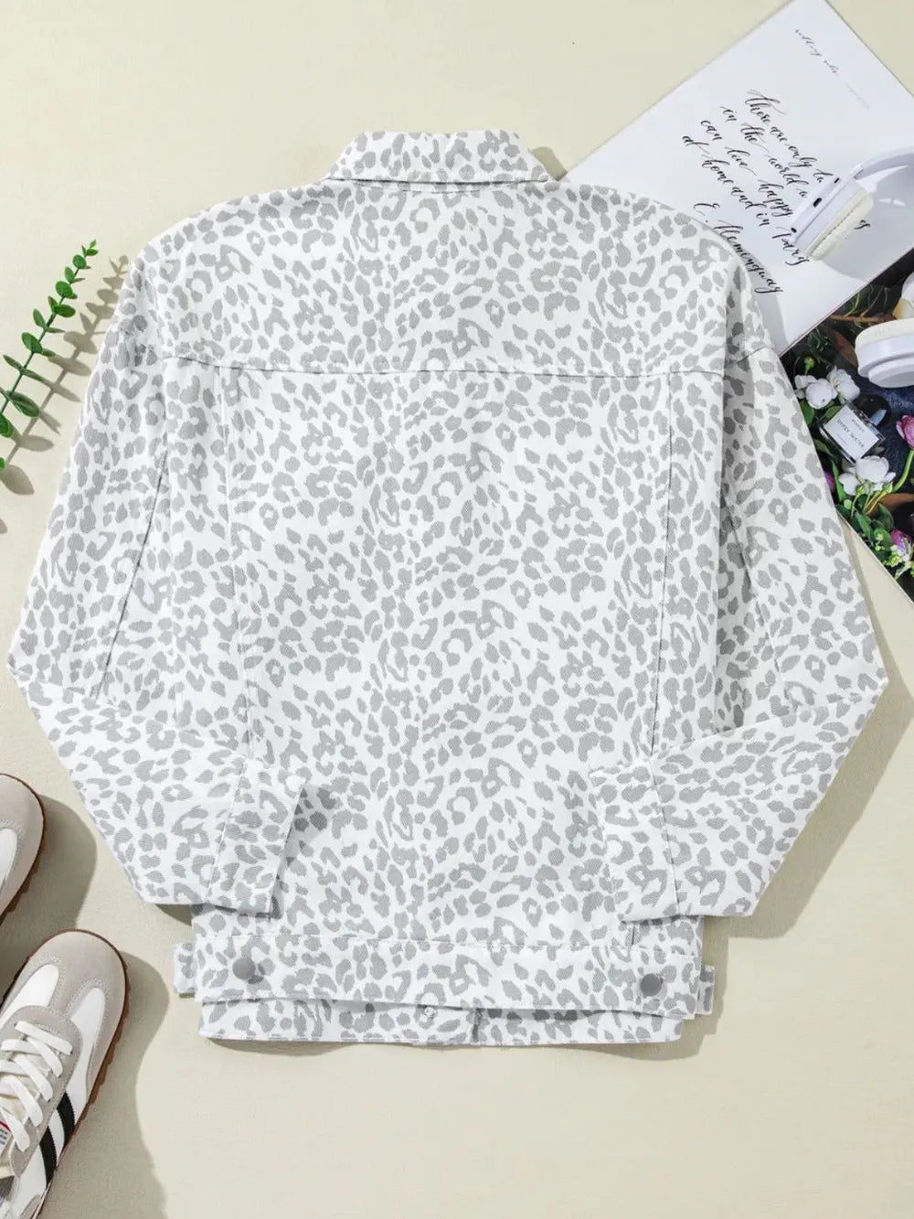 Leopard Button Up Long Sleeve Denim Jacket - TheMomCo.