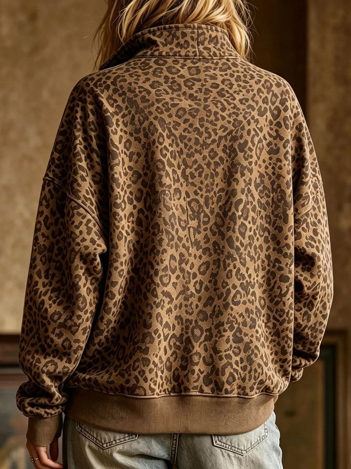 Leopard Half Zip Oversized Sweatshirt - TheMomCo.