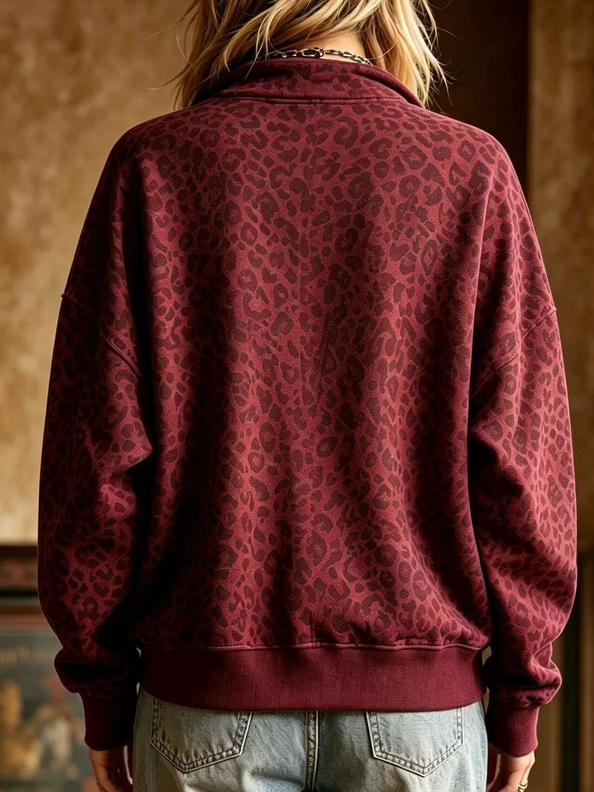 Leopard Half Zip Oversized Sweatshirt - TheMomCo.