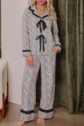 Leopard Print Bow Knot Patchwork Long Sleeve Lounge Set - TheMomCo.
