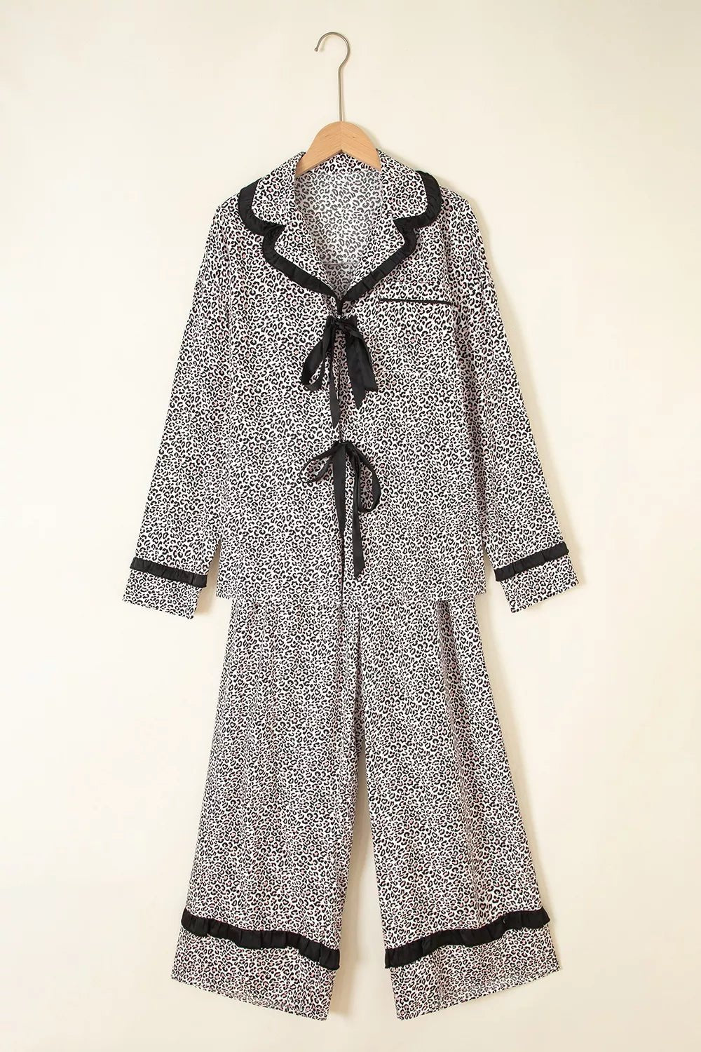 Leopard Print Bow Knot Patchwork Long Sleeve Lounge Set - TheMomCo.