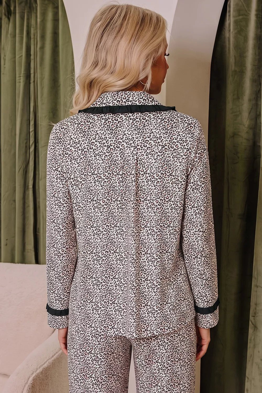 Leopard Print Bow Knot Patchwork Long Sleeve Lounge Set - TheMomCo.