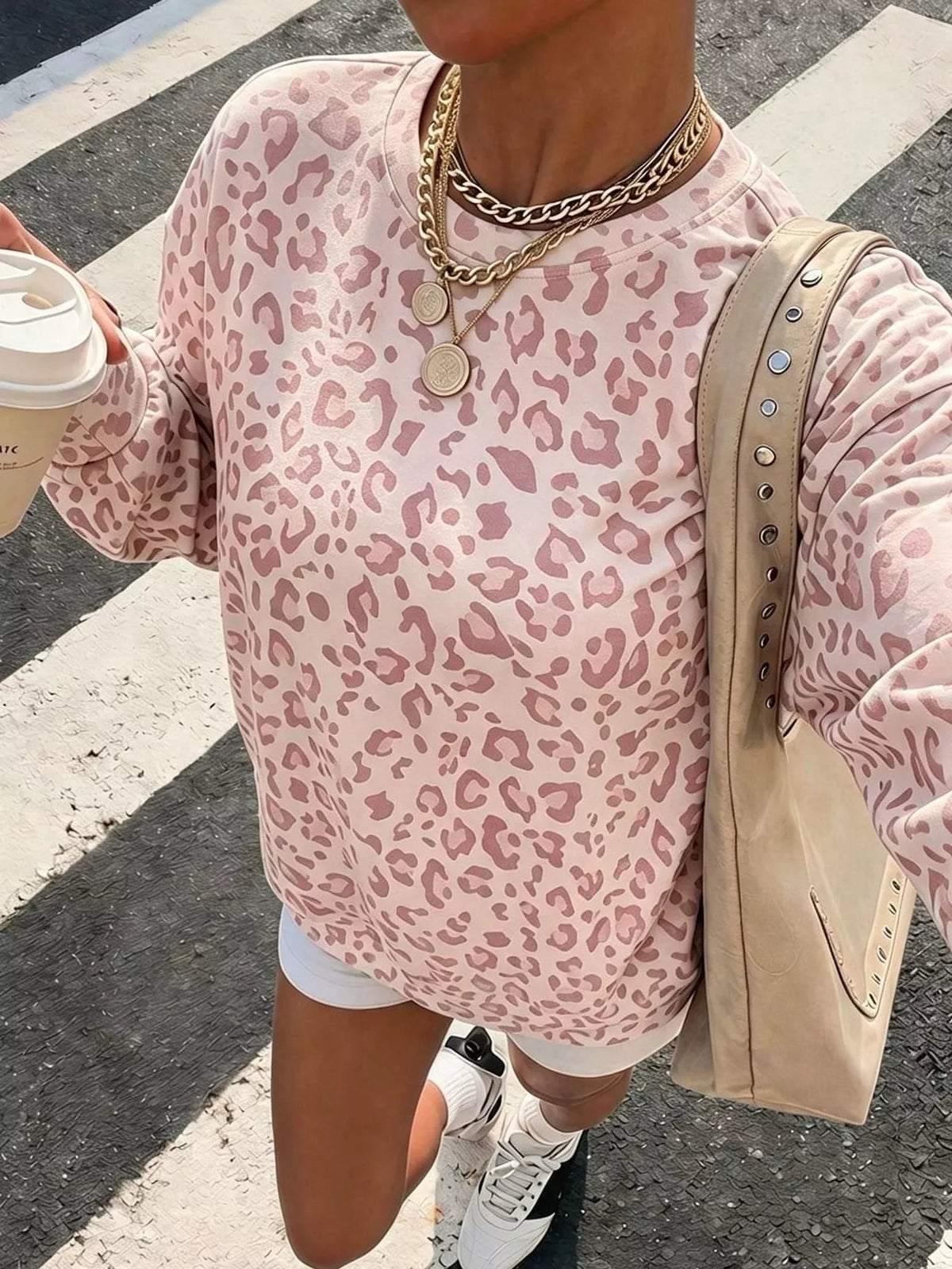 Leopard Print Crew Neck Sweatshirt - TheMomCo.