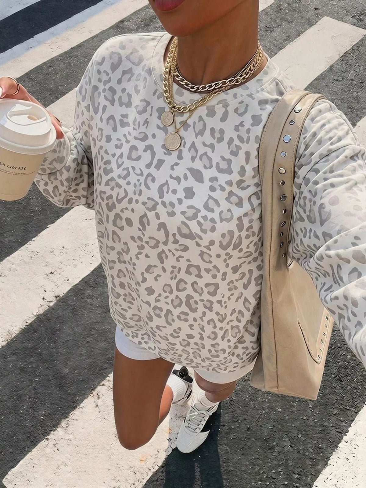 Leopard Print Crew Neck Sweatshirt - TheMomCo.