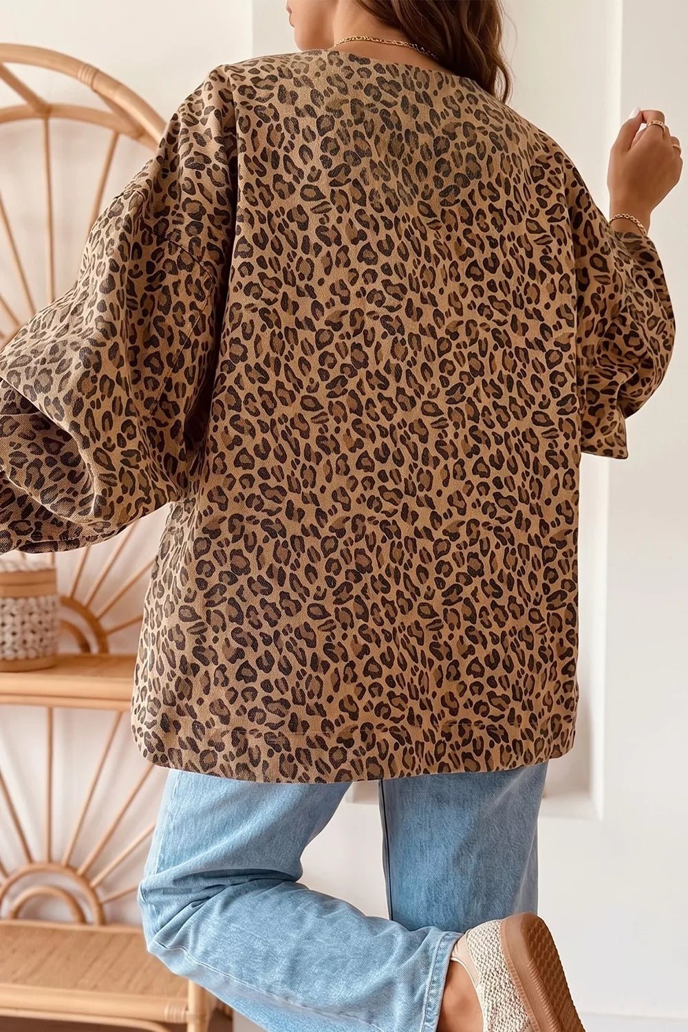 Leopard Print Denim Jacket - TheMomCo.