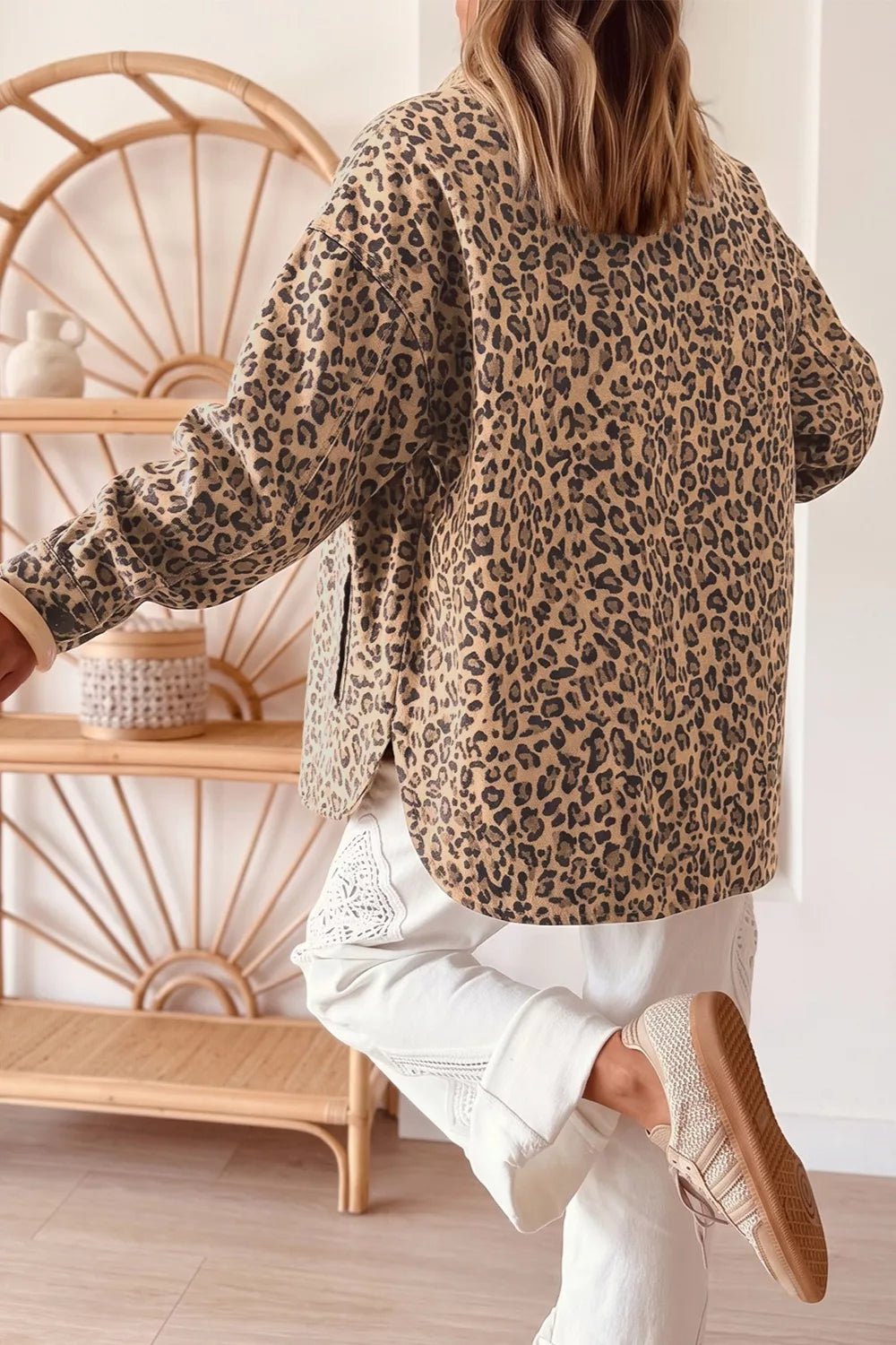Leopard Print Denim Jacket - TheMomCo.