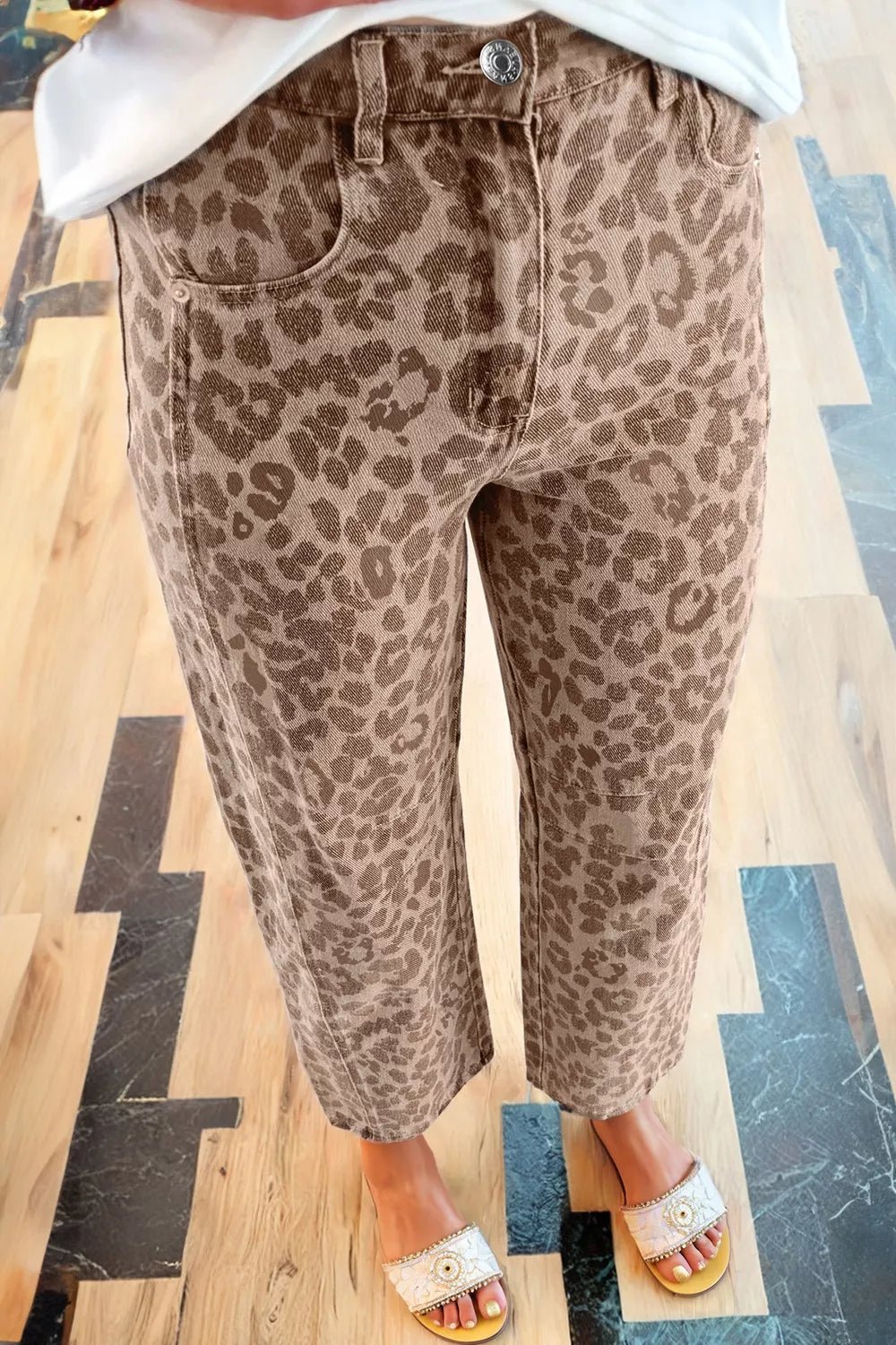 Leopard Print High-Waisted Cropped Jeans - TheMomCo.