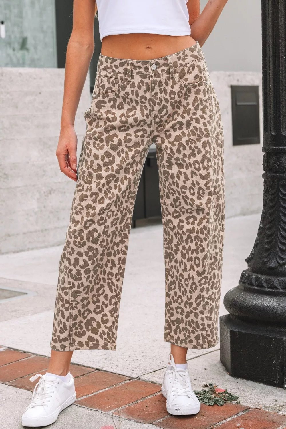 Leopard Print High-Waisted Cropped Jeans - TheMomCo.
