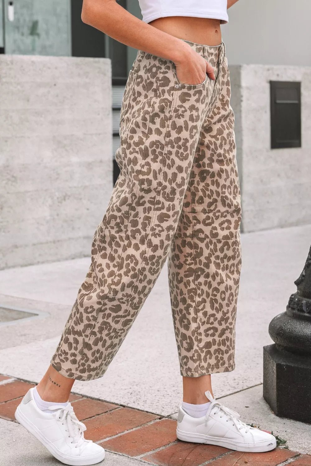 Leopard Print High-Waisted Cropped Jeans - TheMomCo.