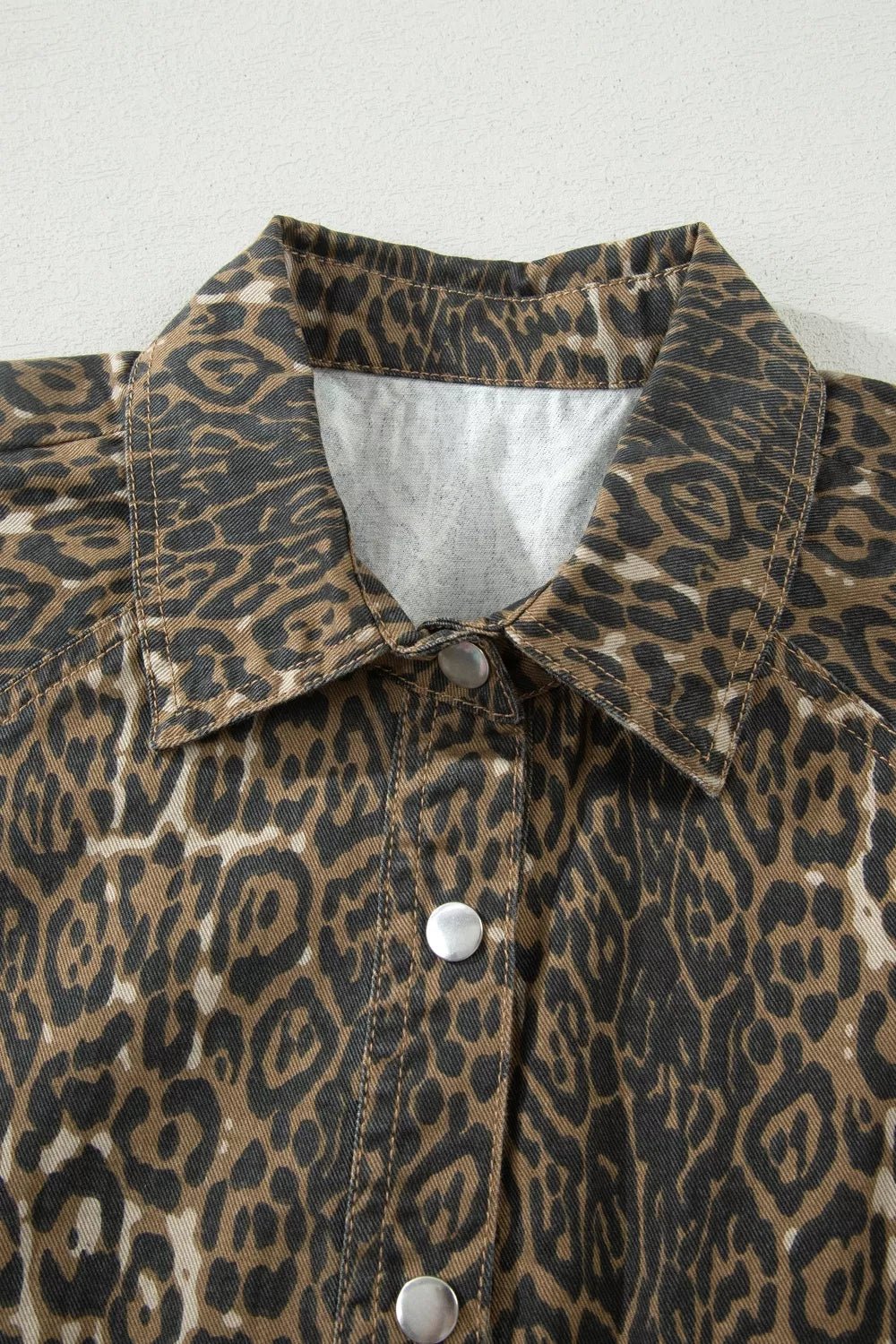 Leopard Print Puff Sleeve Denim Dress - TheMomCo.