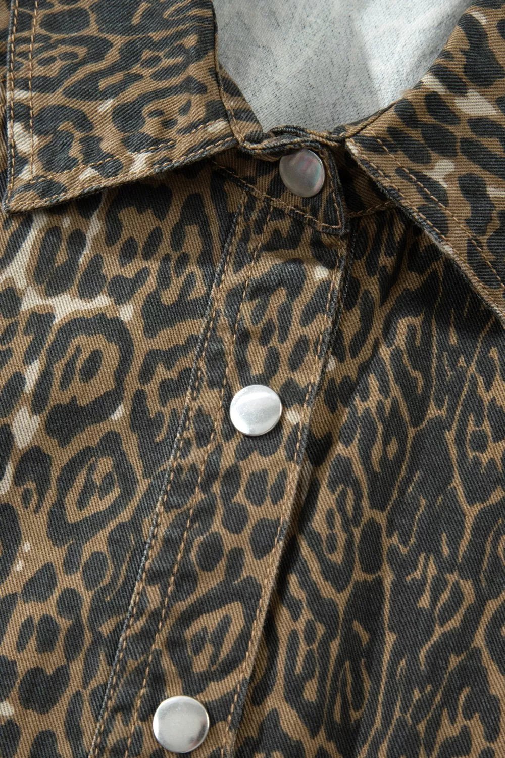 Leopard Print Puff Sleeve Denim Dress - TheMomCo.