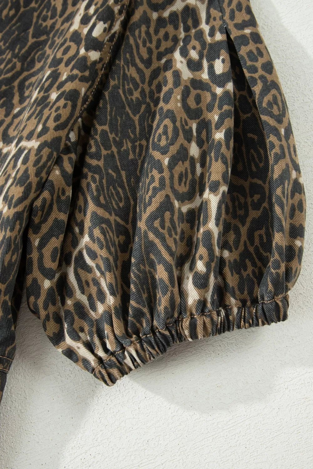 Leopard Print Puff Sleeve Denim Dress - TheMomCo.