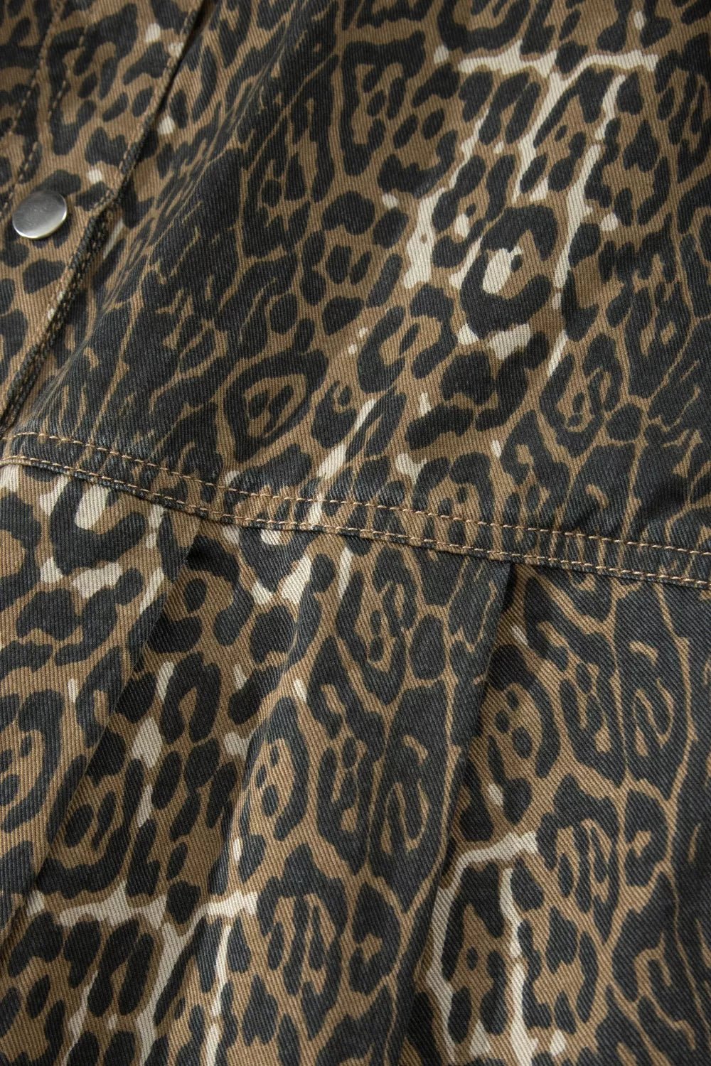 Leopard Print Puff Sleeve Denim Dress - TheMomCo.