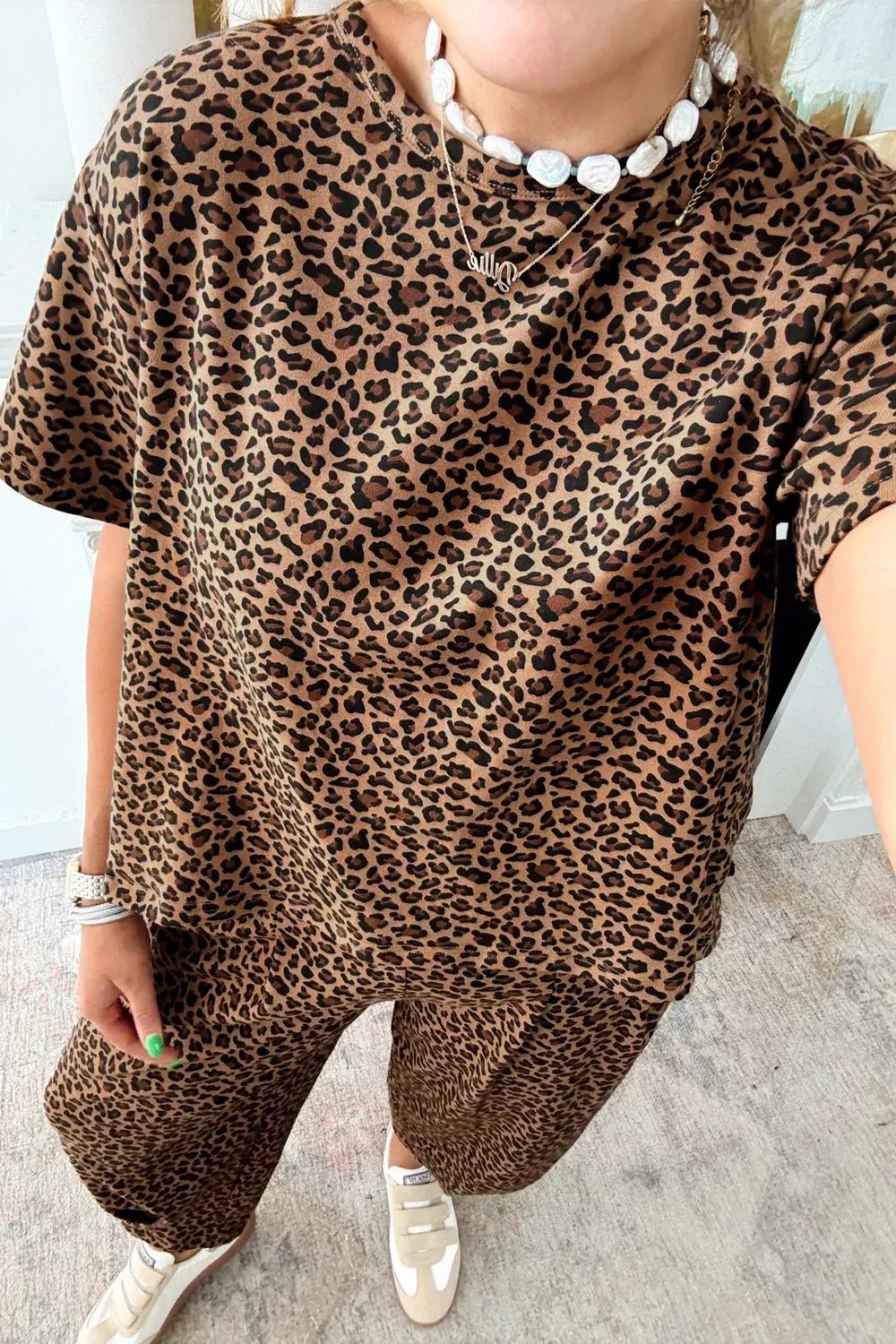 Leopard Print Relaxed Fit Two-Piece Set - TheMomCo.