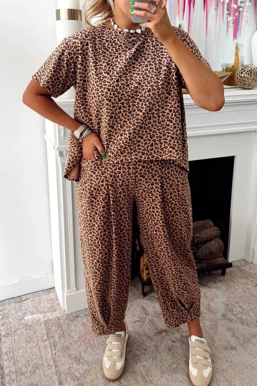 Leopard Print Relaxed Fit Two-Piece Set - TheMomCo.