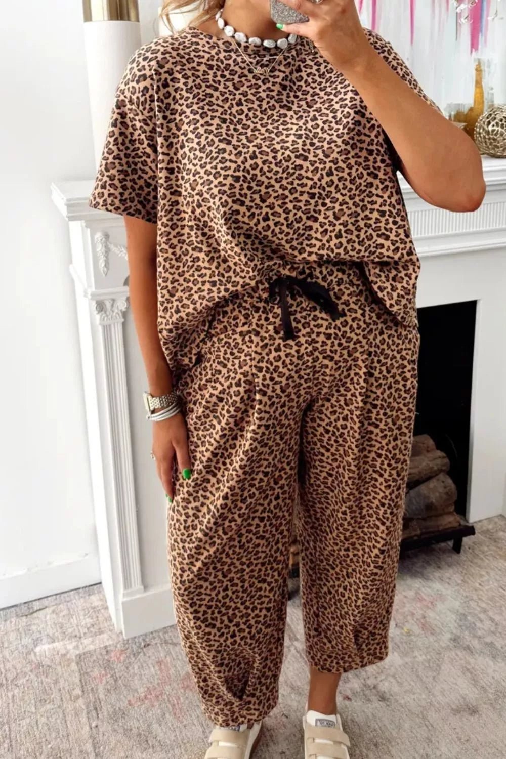 Leopard Print Relaxed Fit Two-Piece Set - TheMomCo.