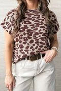 Leopard Print Short Sleeve Knit Loose Pullover Sweater - TheMomCo.