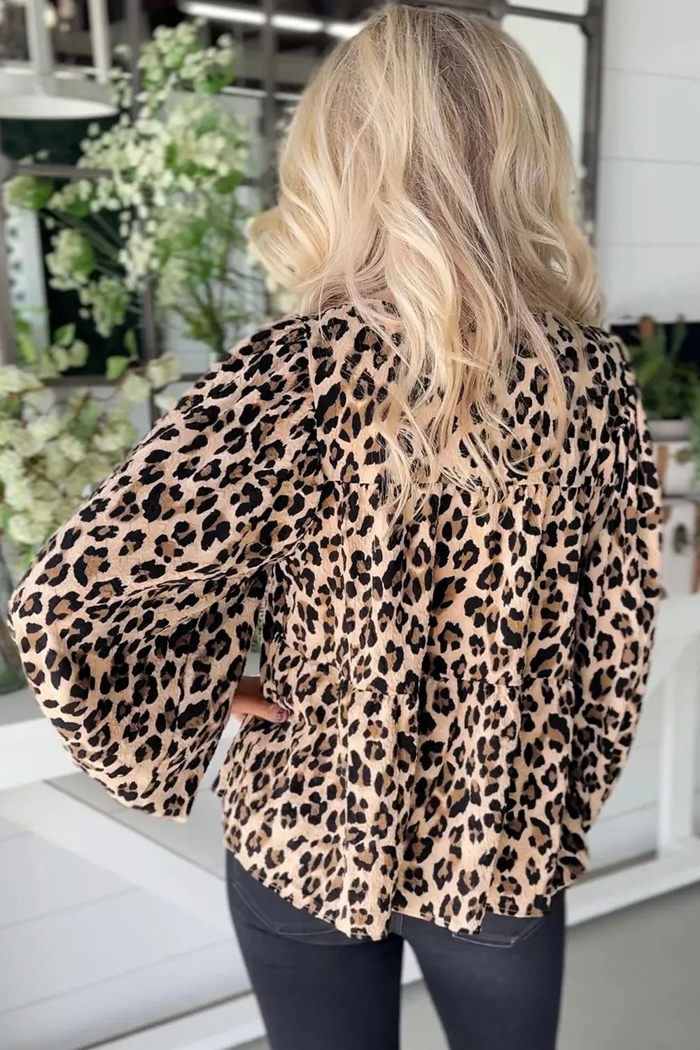 Leopard Print Tie-Neck Blouse - TheMomCo.