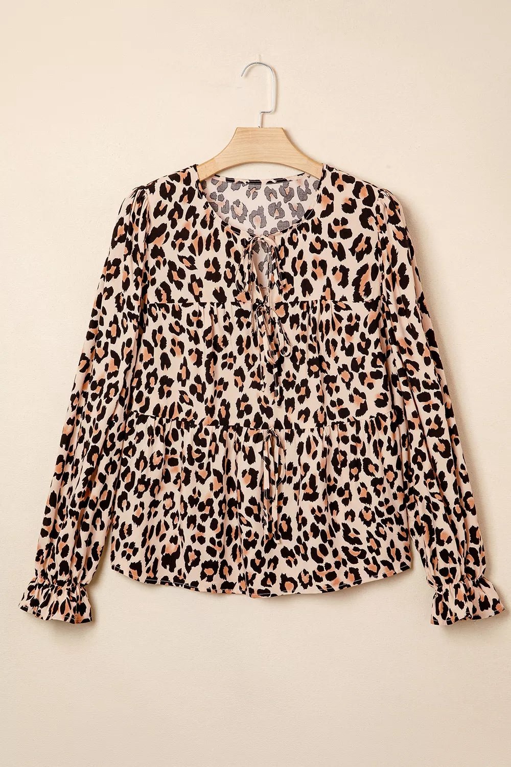 Leopard Print Tie-Neck Blouse - TheMomCo.