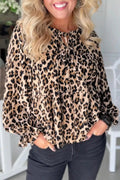 Leopard Print Tie-Neck Blouse - TheMomCo.