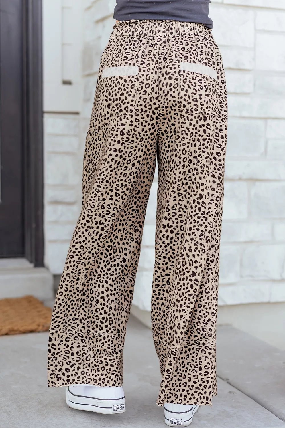 Leopard Print Wide-Leg Pants with Drawstring - TheMomCo.