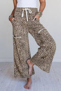 Leopard Print Wide-Leg Pants with Drawstring - TheMomCo.
