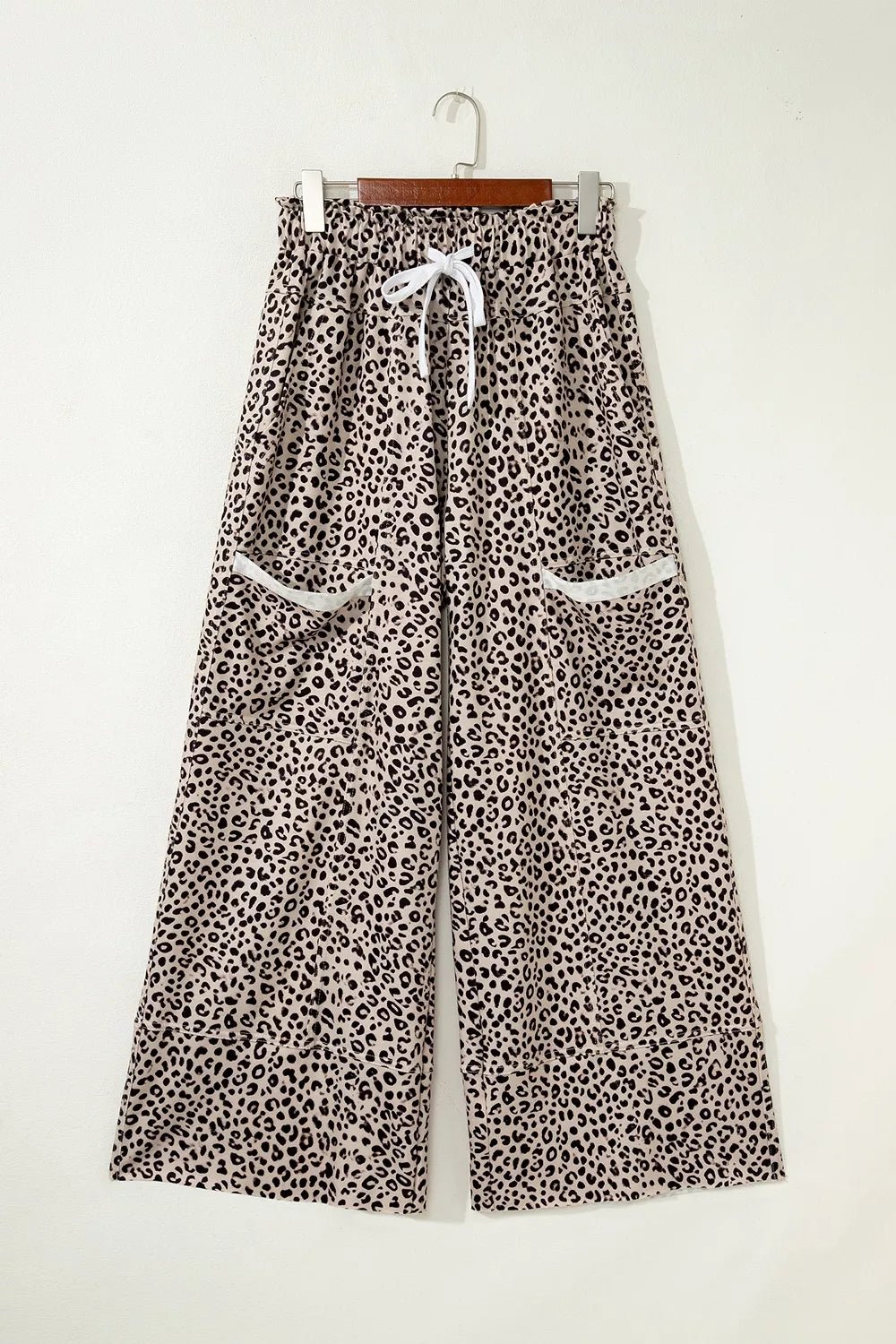 Leopard Print Wide-Leg Pants with Drawstring - TheMomCo.