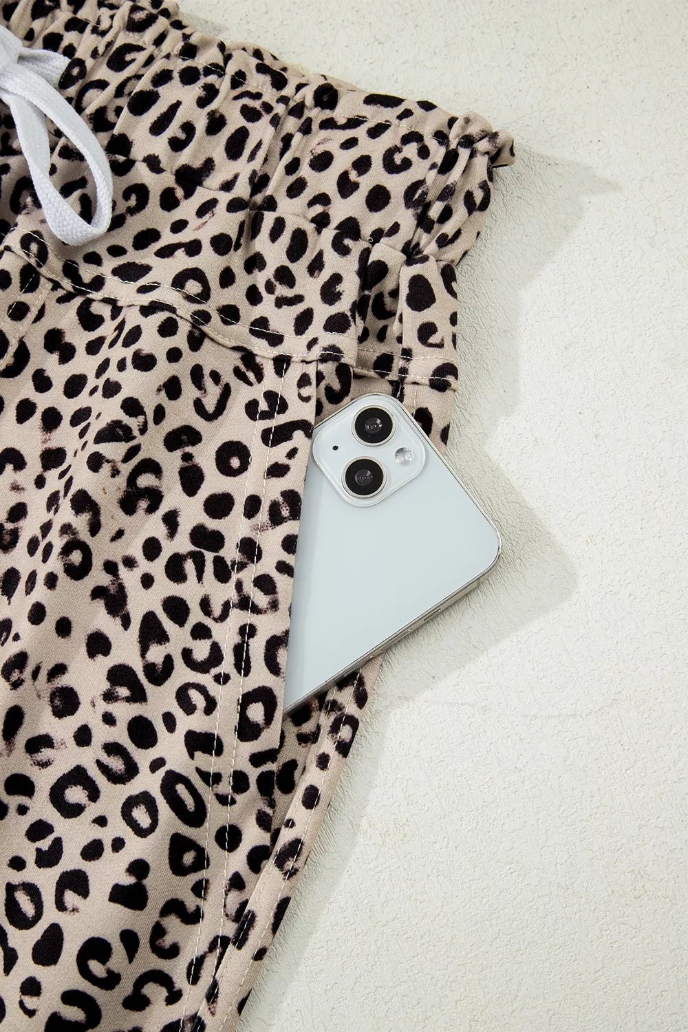 Leopard Print Wide-Leg Pants with Drawstring - TheMomCo.