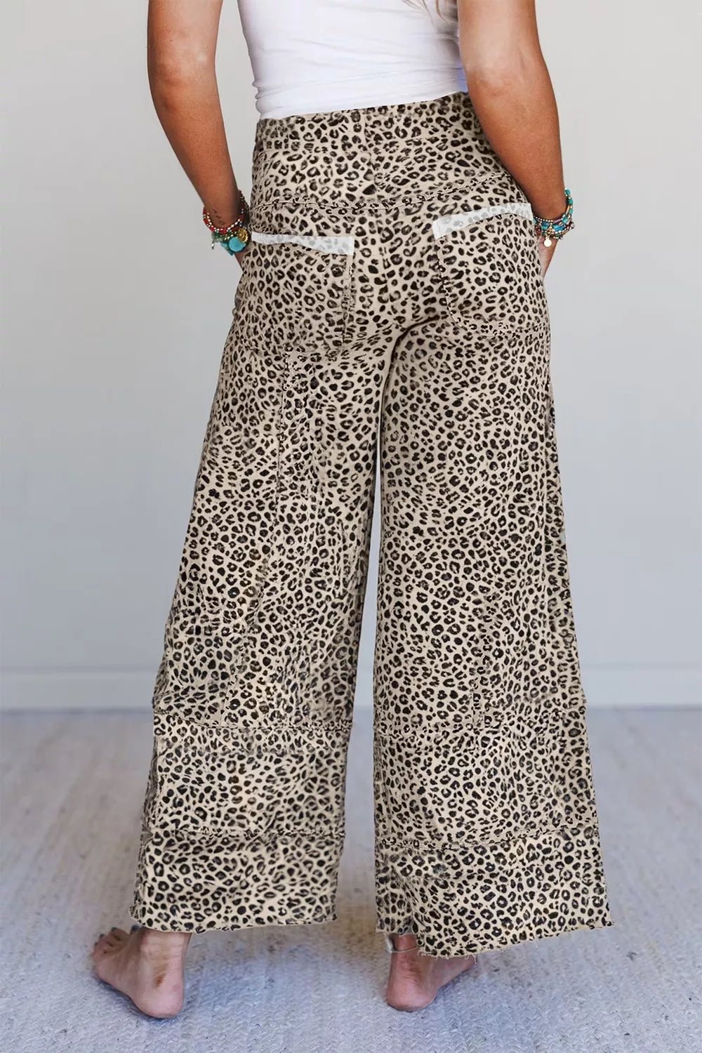 Leopard Print Wide-Leg Pants with Drawstring - TheMomCo.