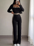 Leopard Trim Long Sleeve Jumpsuit - TheMomCo.