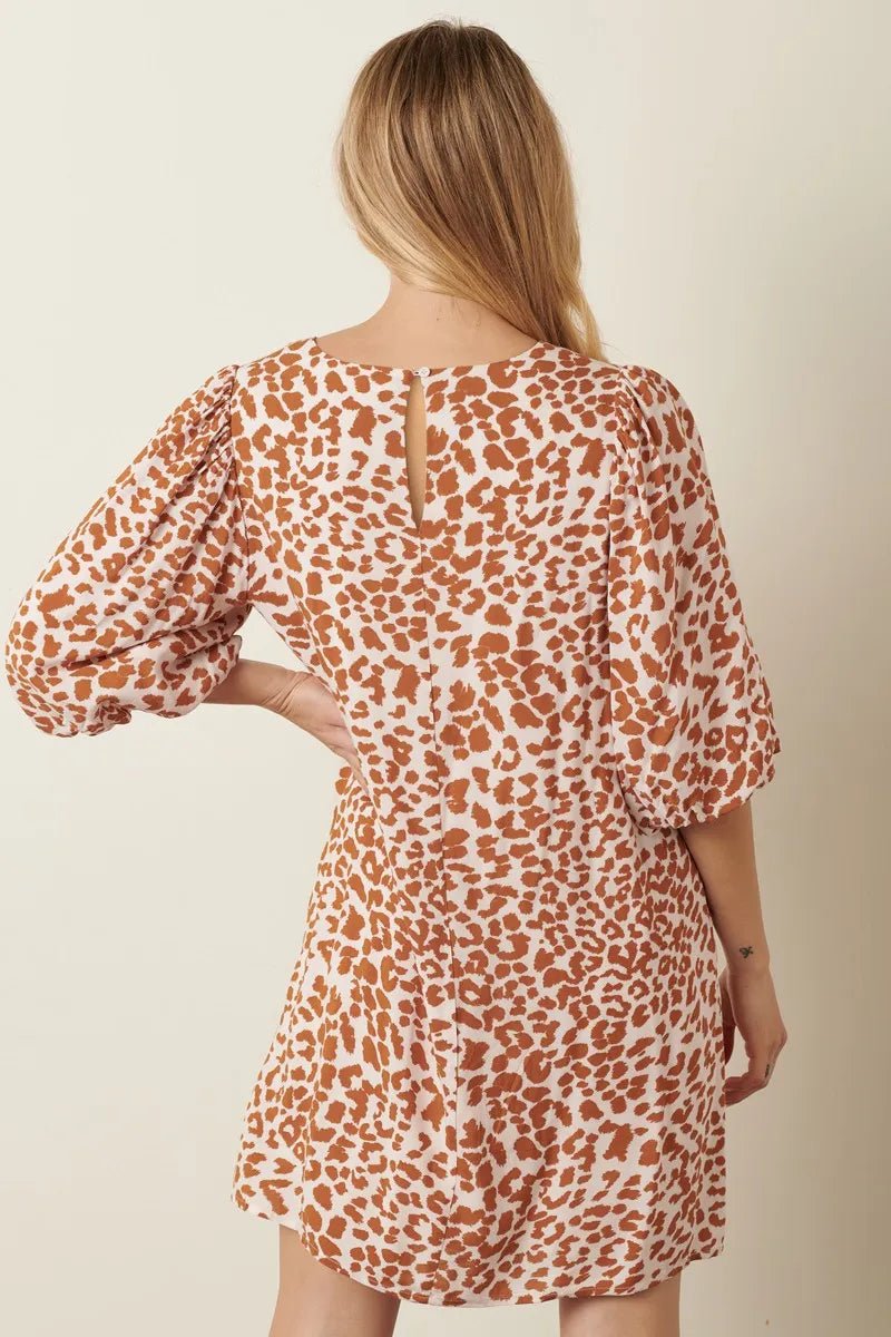 Mittoshop Animal Print Puff Sleeve Mini Dress - TheMomCo.