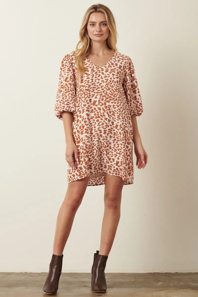 Mittoshop Animal Print Puff Sleeve Mini Dress - TheMomCo.