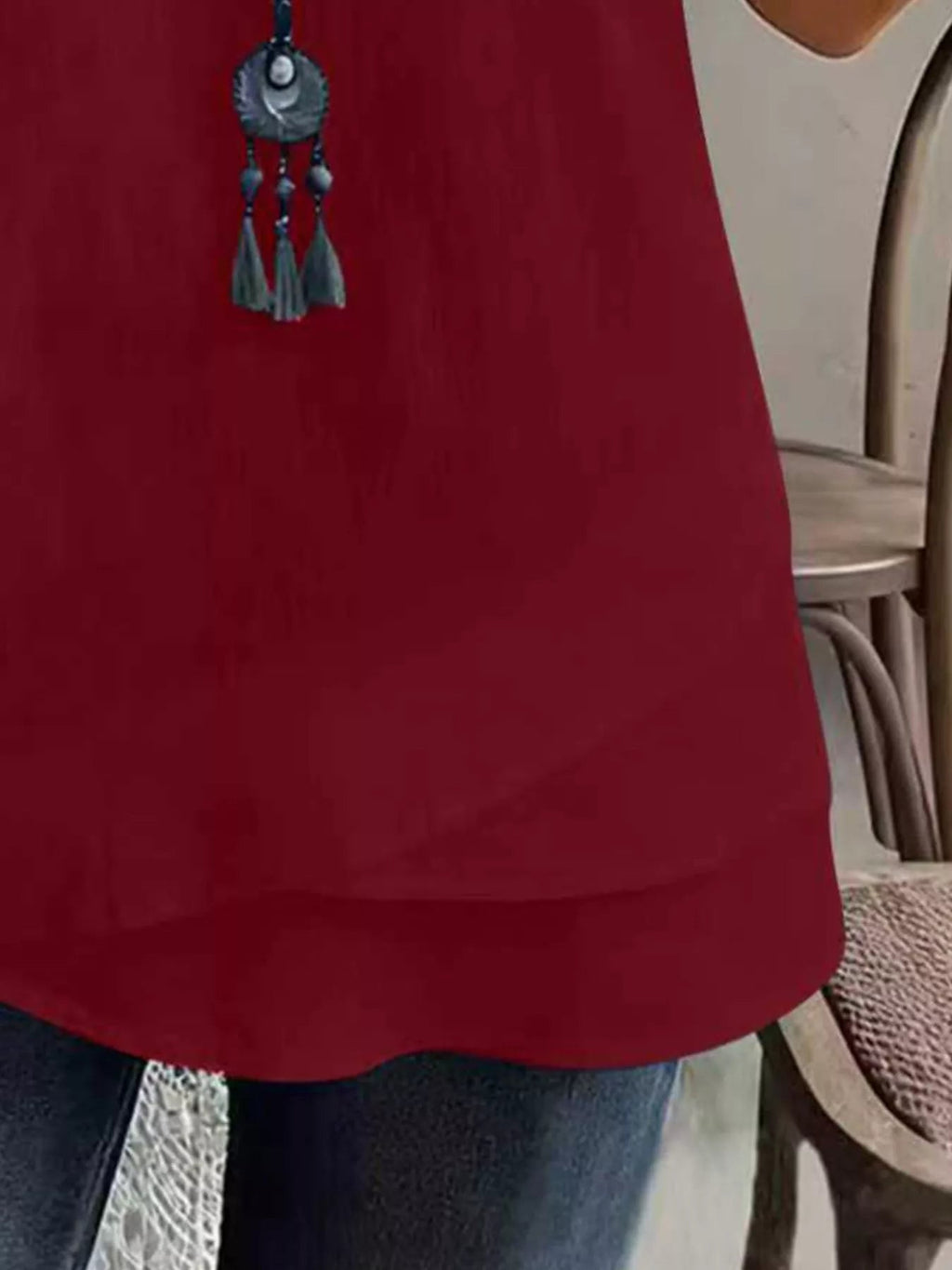 Notched Short Sleeve Blouse - TheMomCo.