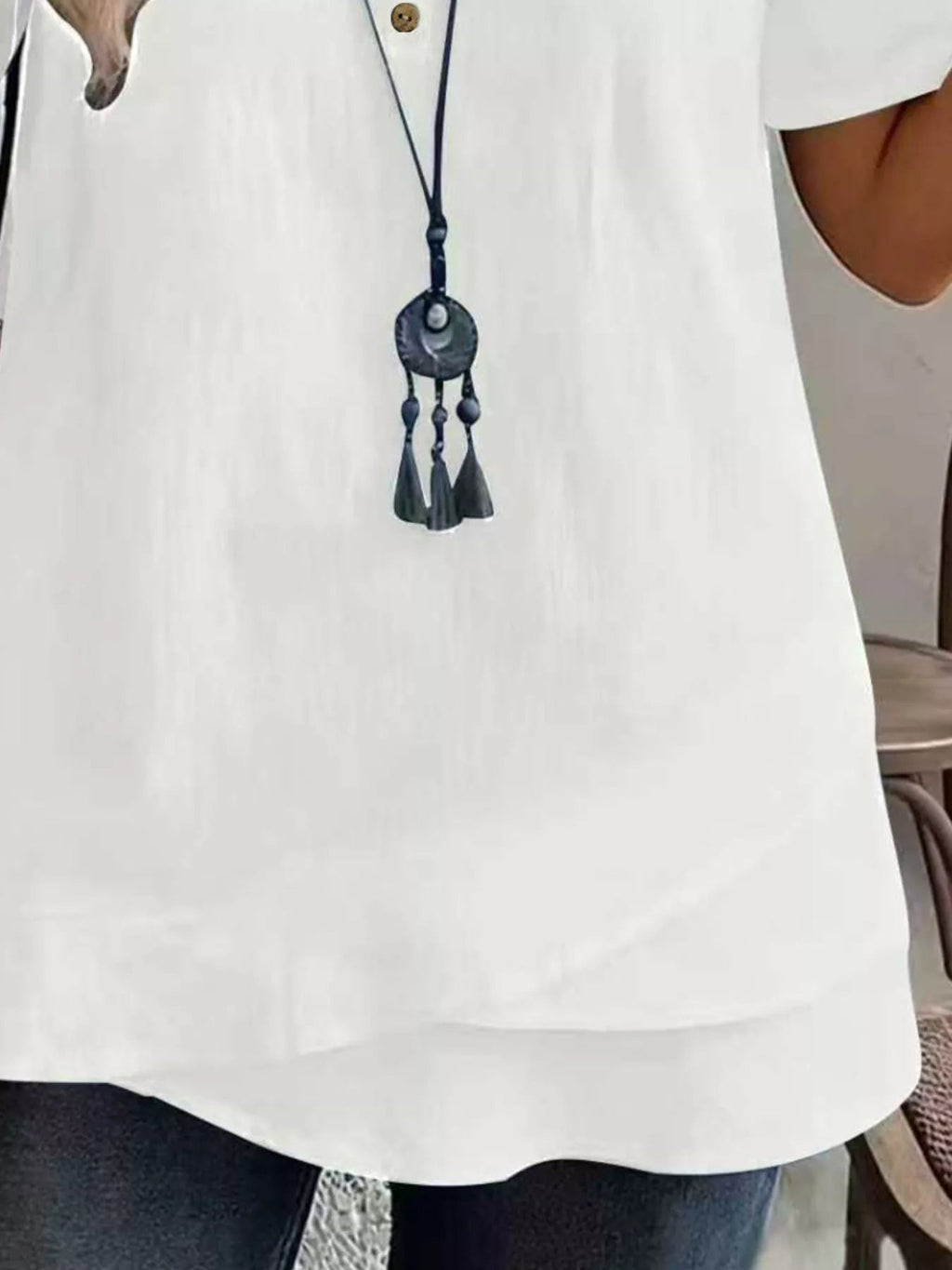 Notched Short Sleeve Blouse - TheMomCo.