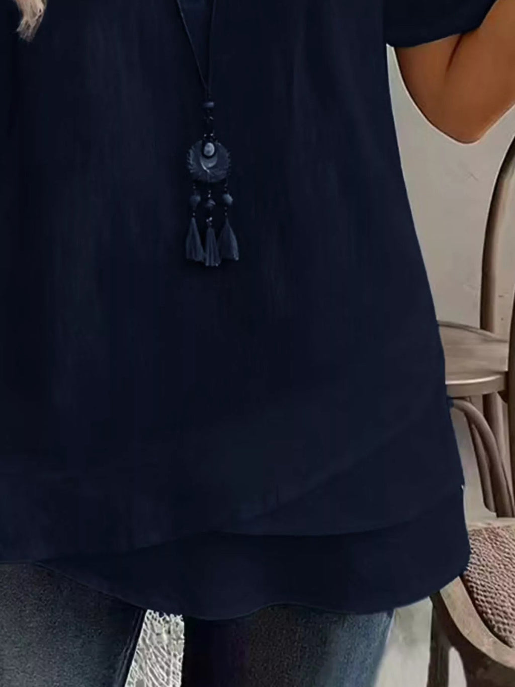 Notched Short Sleeve Blouse - TheMomCo.