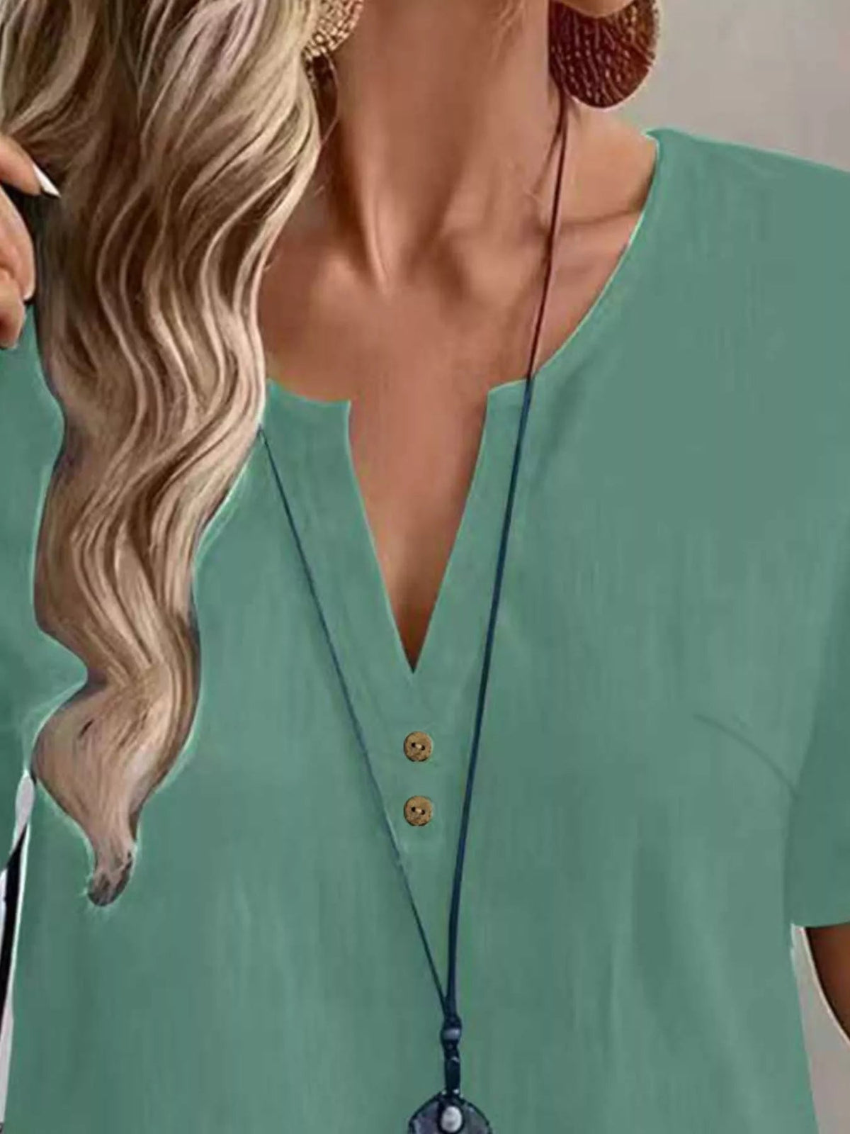 Notched Short Sleeve Blouse - TheMomCo.