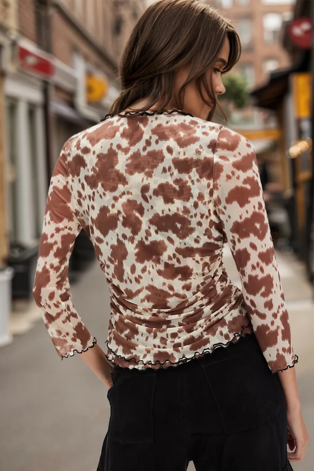 Oh Full Size Animal Print Button Down Plunge Top - TheMomCo.