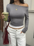 One Shoulder Slim Fit Long Sleeve T-Shirt - TheMomCo.