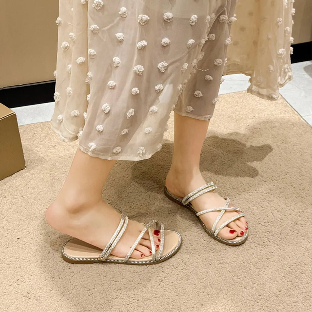 Open Toe Flats Sandals - TheMomCo.