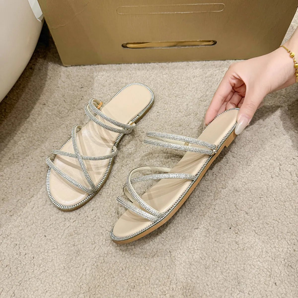 Open Toe Flats Sandals - TheMomCo.