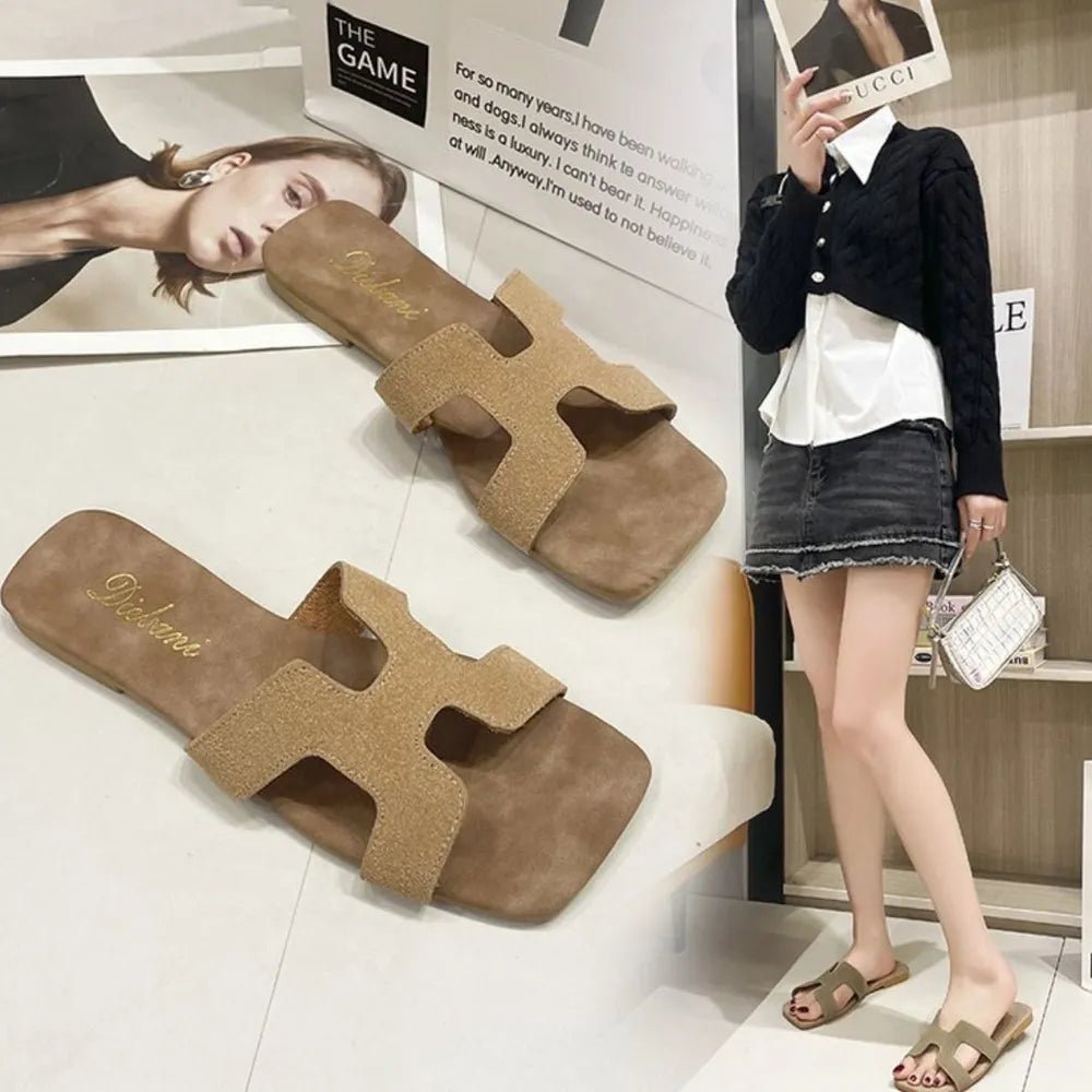 Open Toe Flats Sandals - TheMomCo.