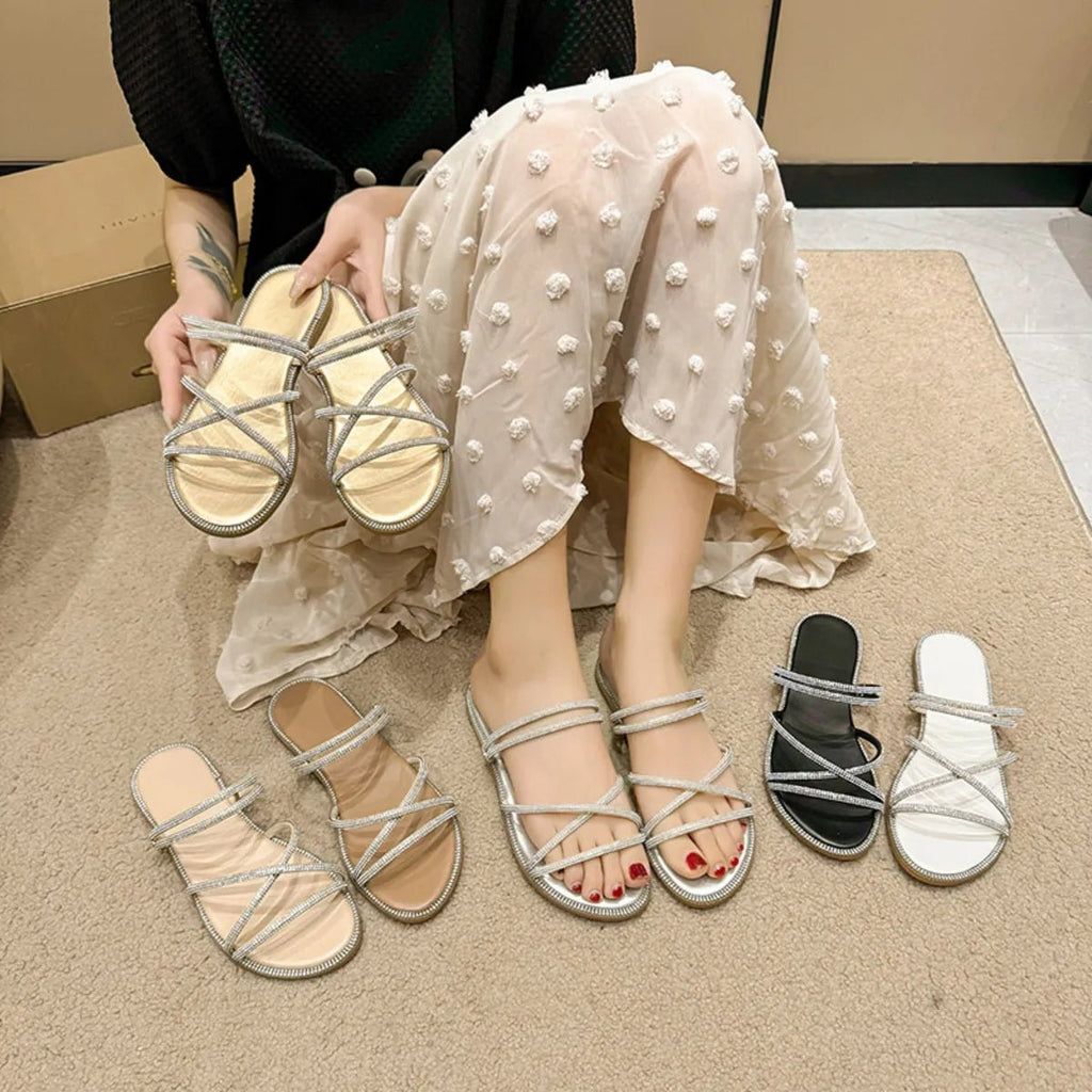 Open Toe Flats Sandals - TheMomCo.